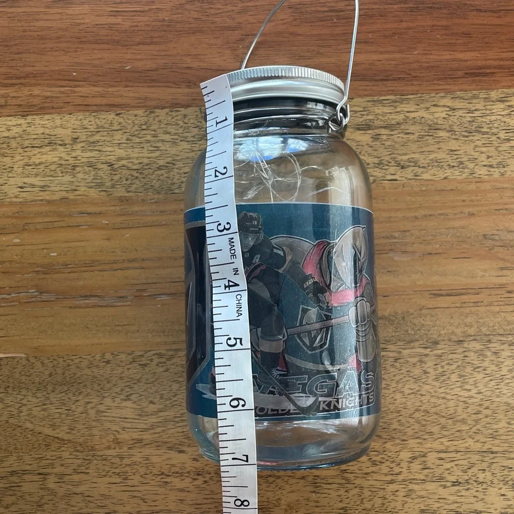 Golden Knights Hockey Theme Light-Up Mason Jar with Handle